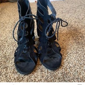 Heeled lace up sandals